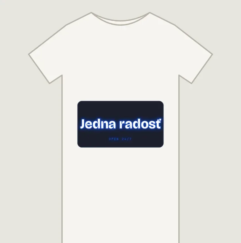 Neónový nápis — náhľad na tričku